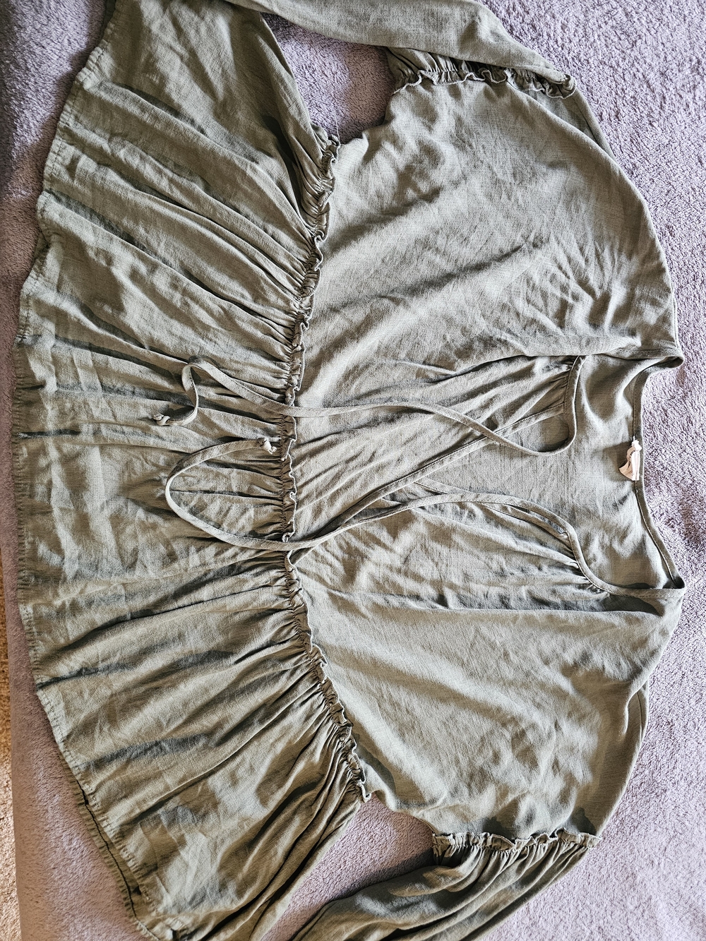 Peach Love California Olive Green Peplum Tie-Waist Top
